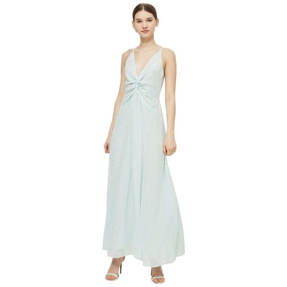 TOPSHOP Mint & Silver Spot Foil Slip Maxi Dress Size 4 - Picture 3 of 7